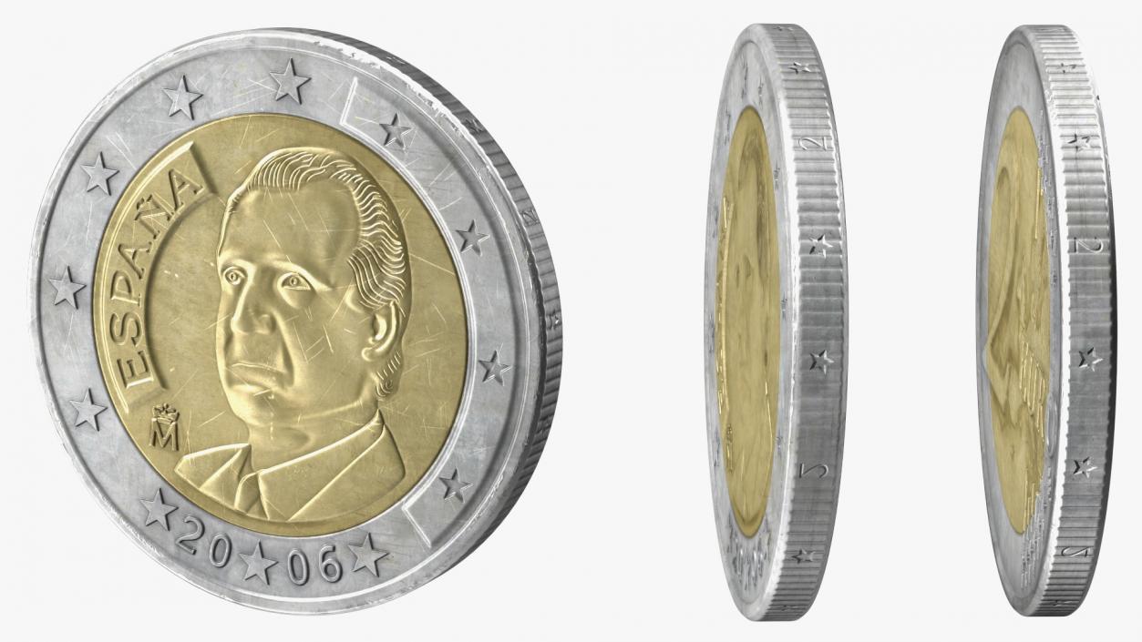 Spain 2 Euro Coin 3D