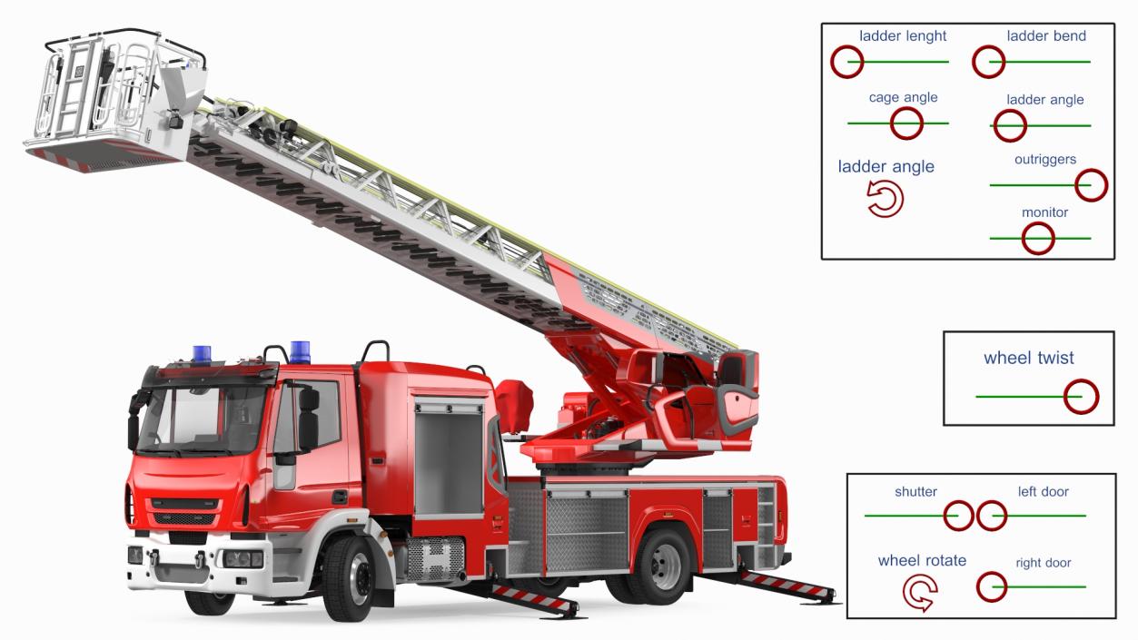 Firefighting Truck with Ladder Rigged 3D