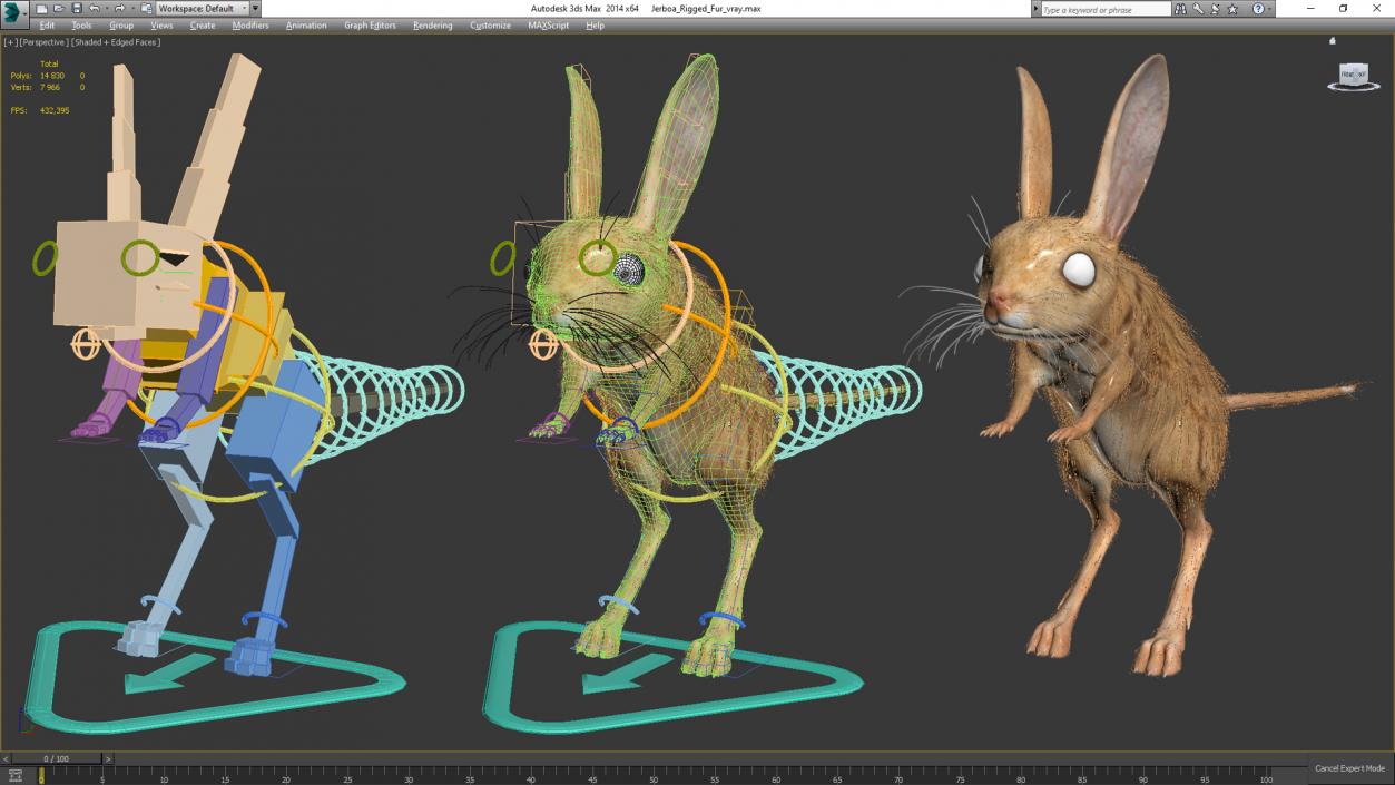 Jerboa Rigged Fur 3D