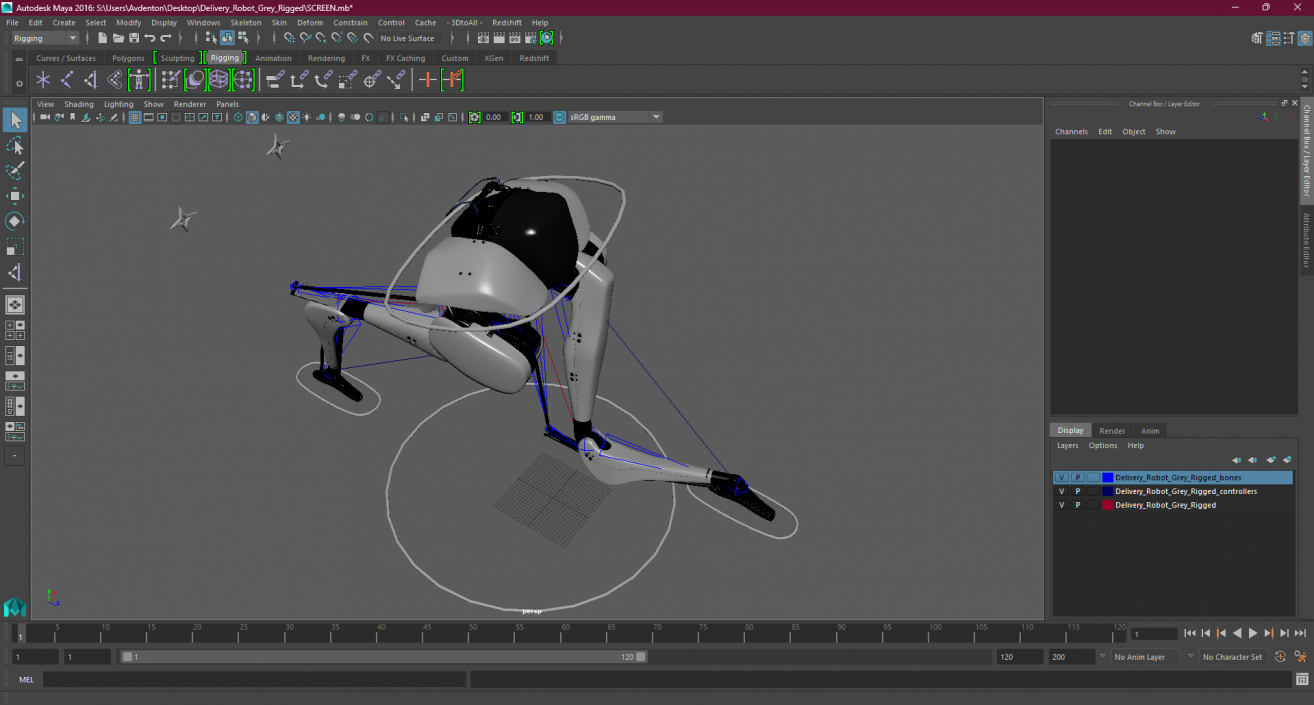 3D model Delivery Robot Grey Rigged for Maya