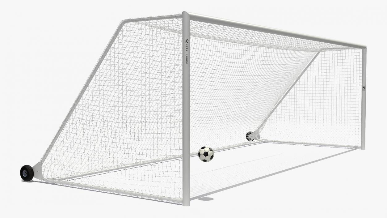 3D Animated Soccer Ball Flies into Goal Net Slowmotion