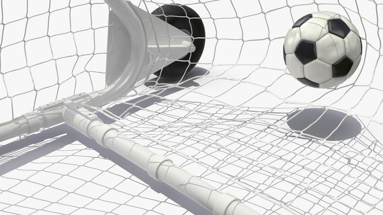 3D Animated Soccer Ball Flies into Goal Net Slowmotion