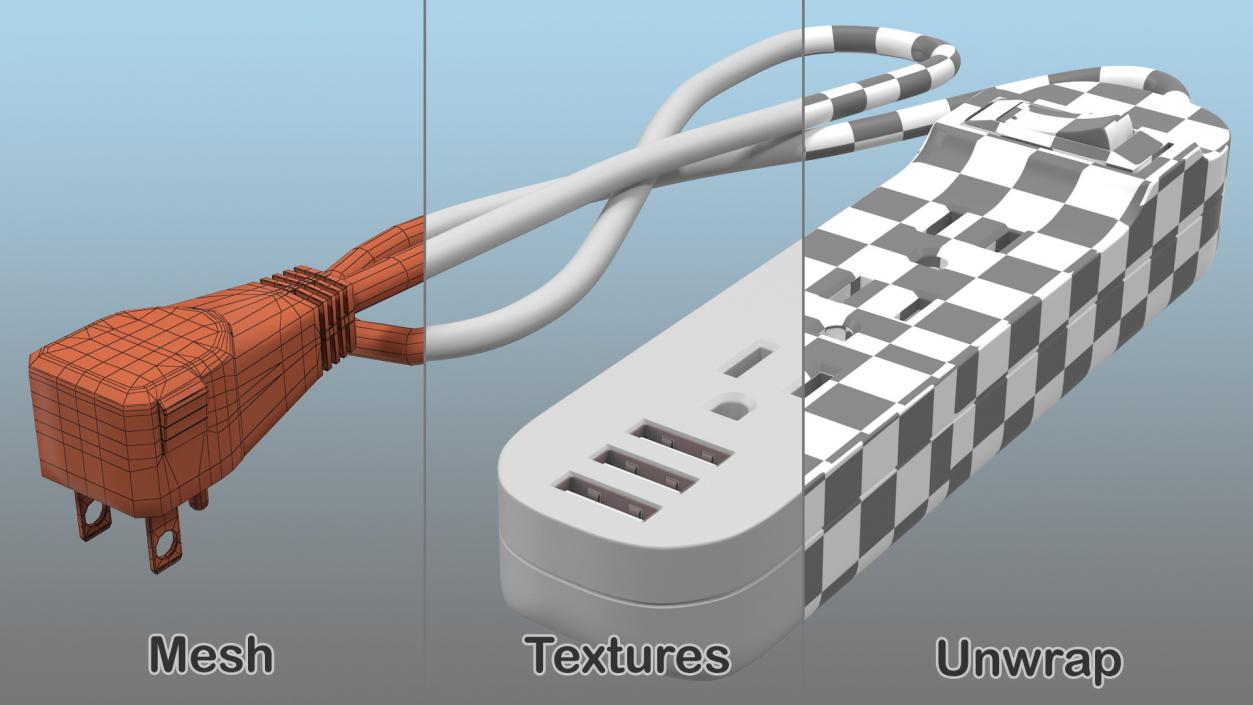 Mini Power Strip with 3 USB Charging Ports 3D