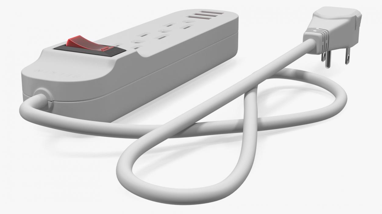 Mini Power Strip with 3 USB Charging Ports 3D