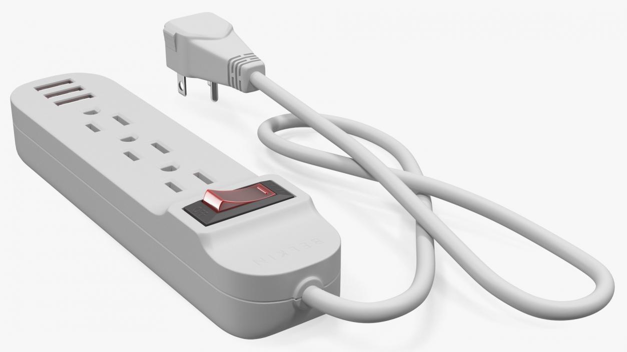 Mini Power Strip with 3 USB Charging Ports 3D