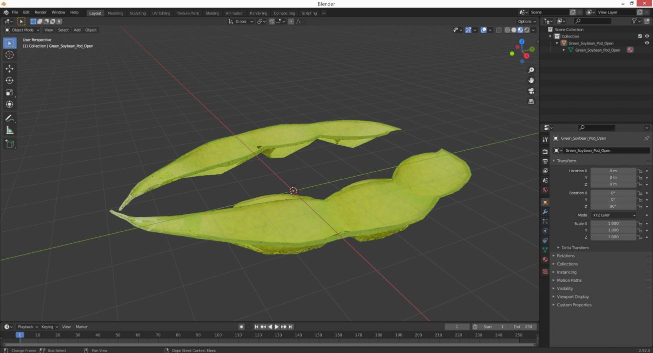 Green Soybean Pod Open 3D