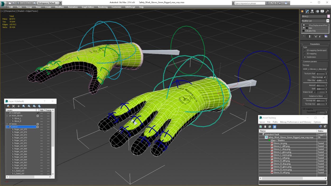 3D Safety Work Gloves Green Rigged