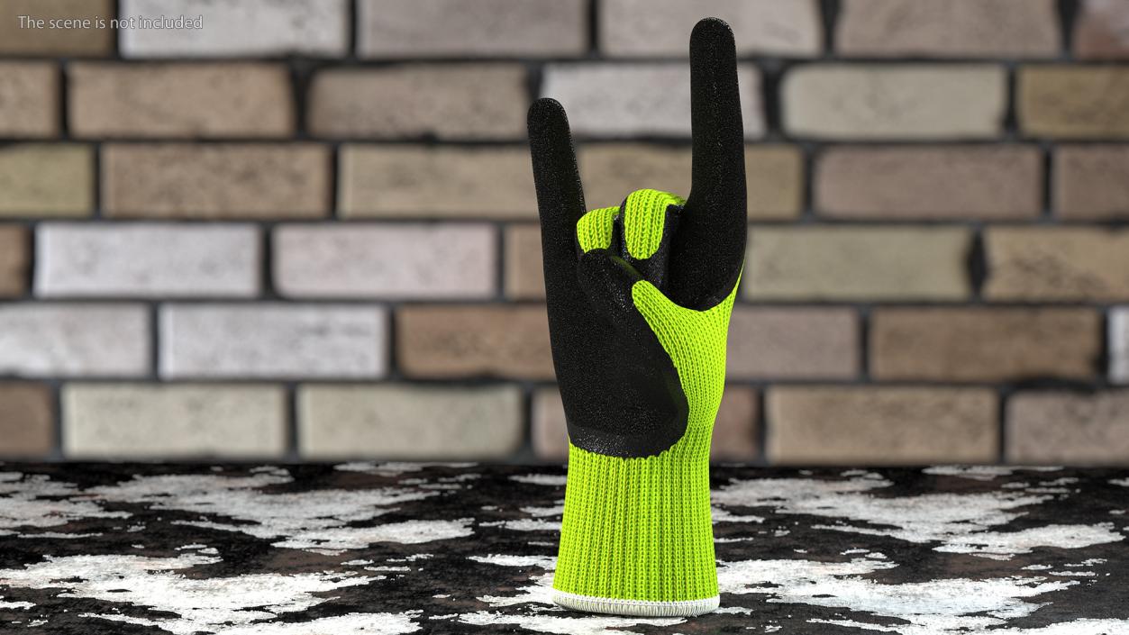 3D Safety Work Gloves Green Rigged