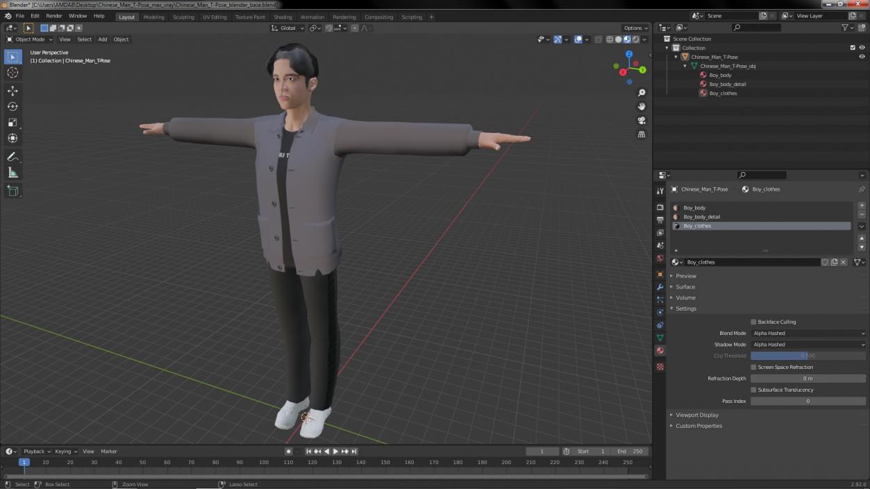 3D Chinese Man T-Pose model