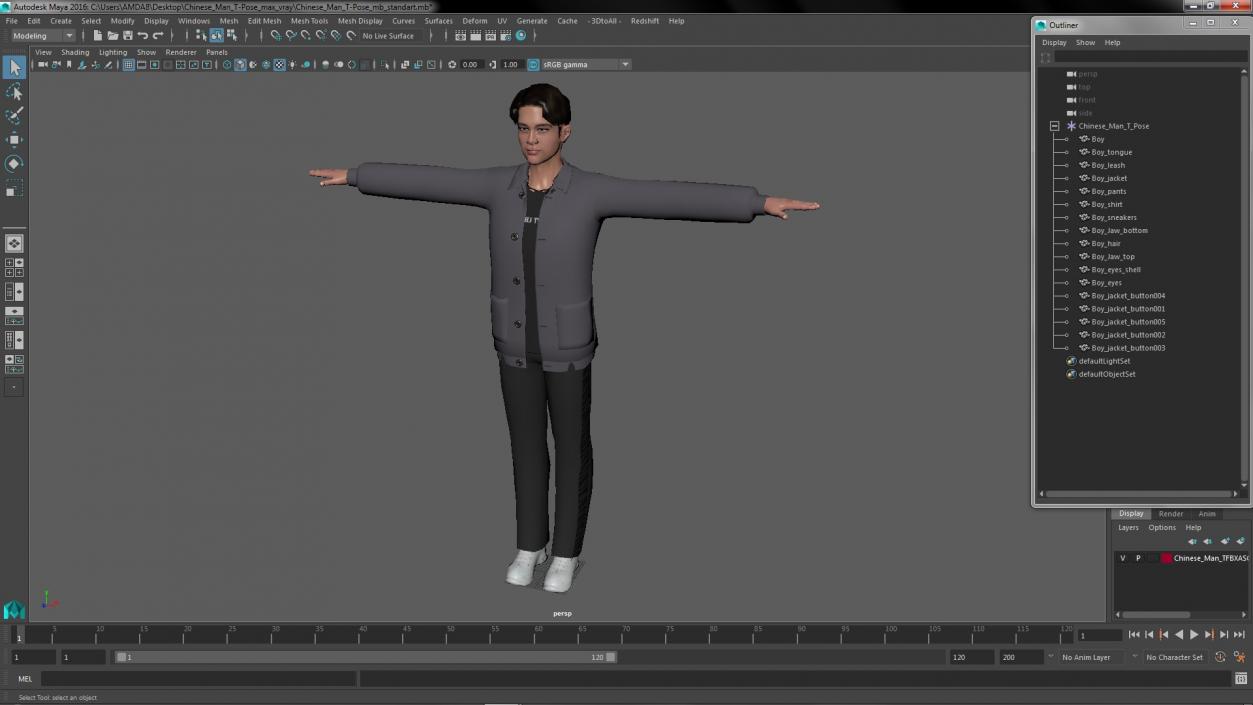 3D Chinese Man T-Pose model