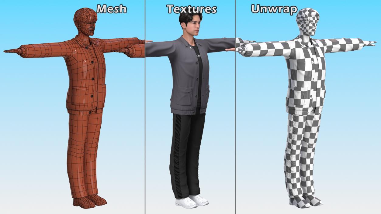 3D Chinese Man T-Pose model