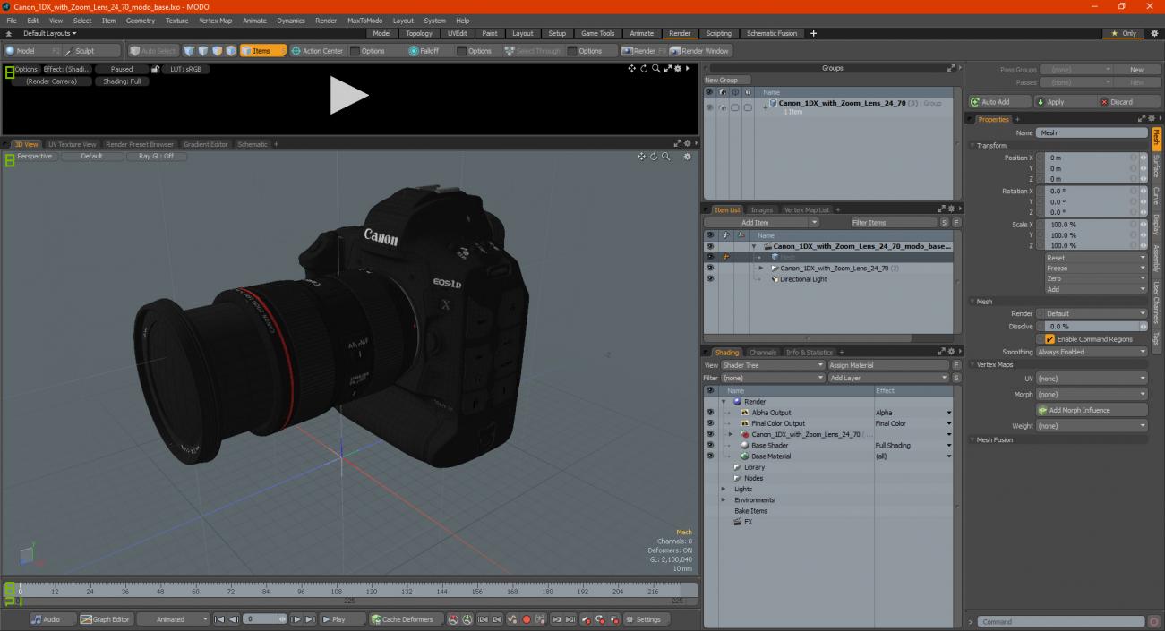 3D model Canon 1DX with Zoom Lens 24 70