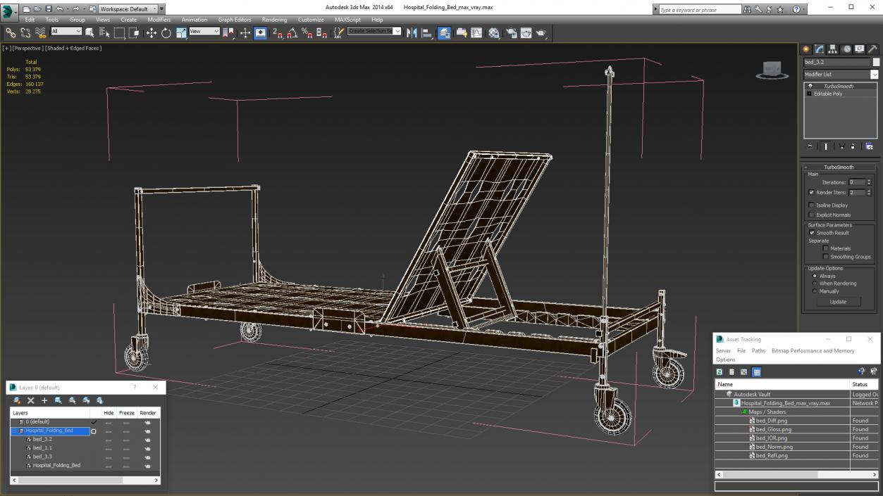 3D model Hospital Folding Bed