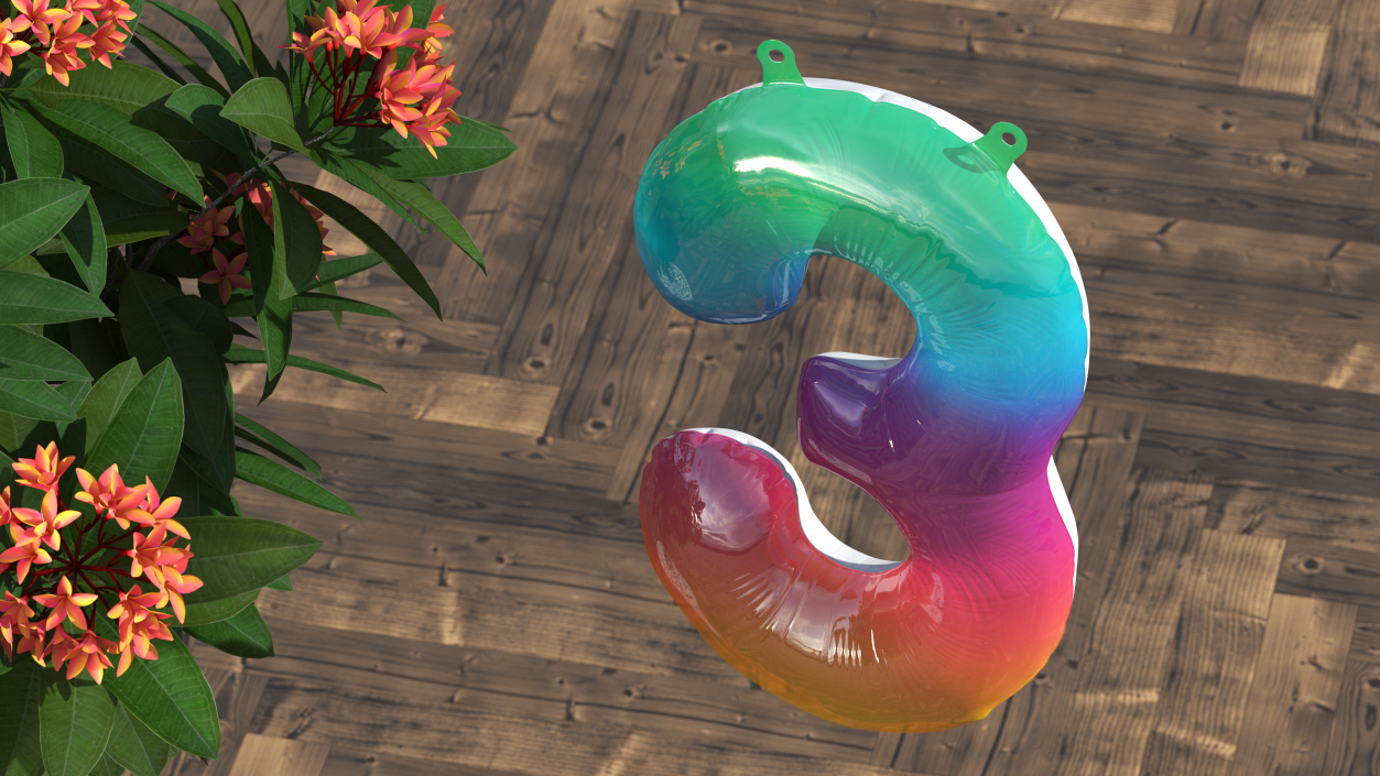 3D model Balloon Numbers 3 Rainbow