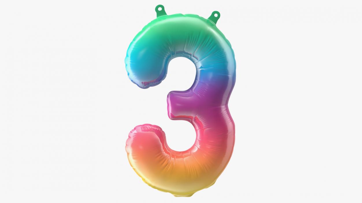 3D model Balloon Numbers 3 Rainbow