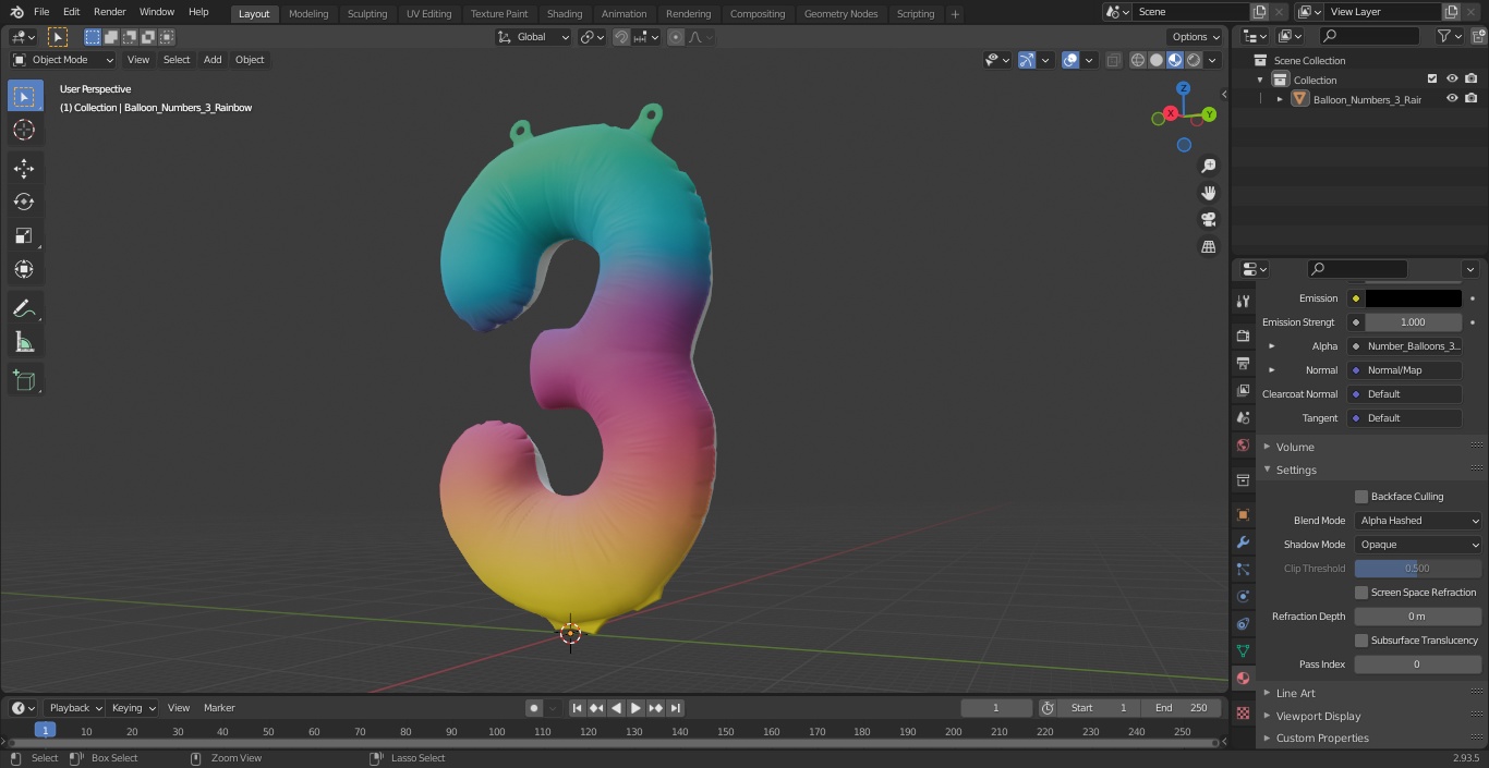 3D model Balloon Numbers 3 Rainbow