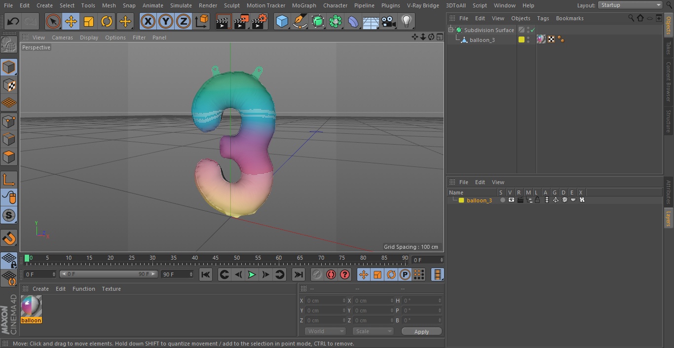 3D model Balloon Numbers 3 Rainbow