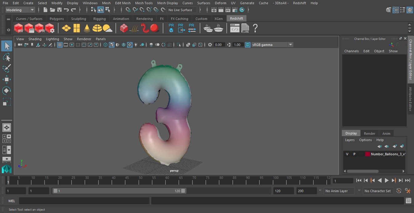 3D model Balloon Numbers 3 Rainbow