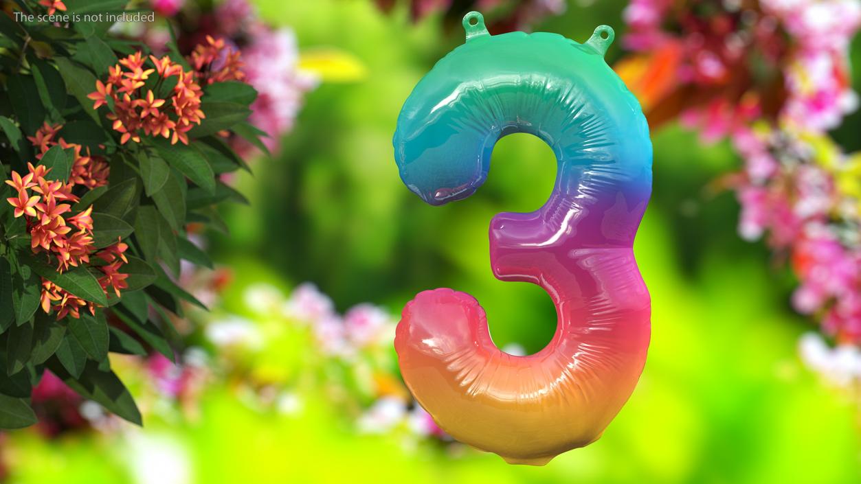 3D model Balloon Numbers 3 Rainbow