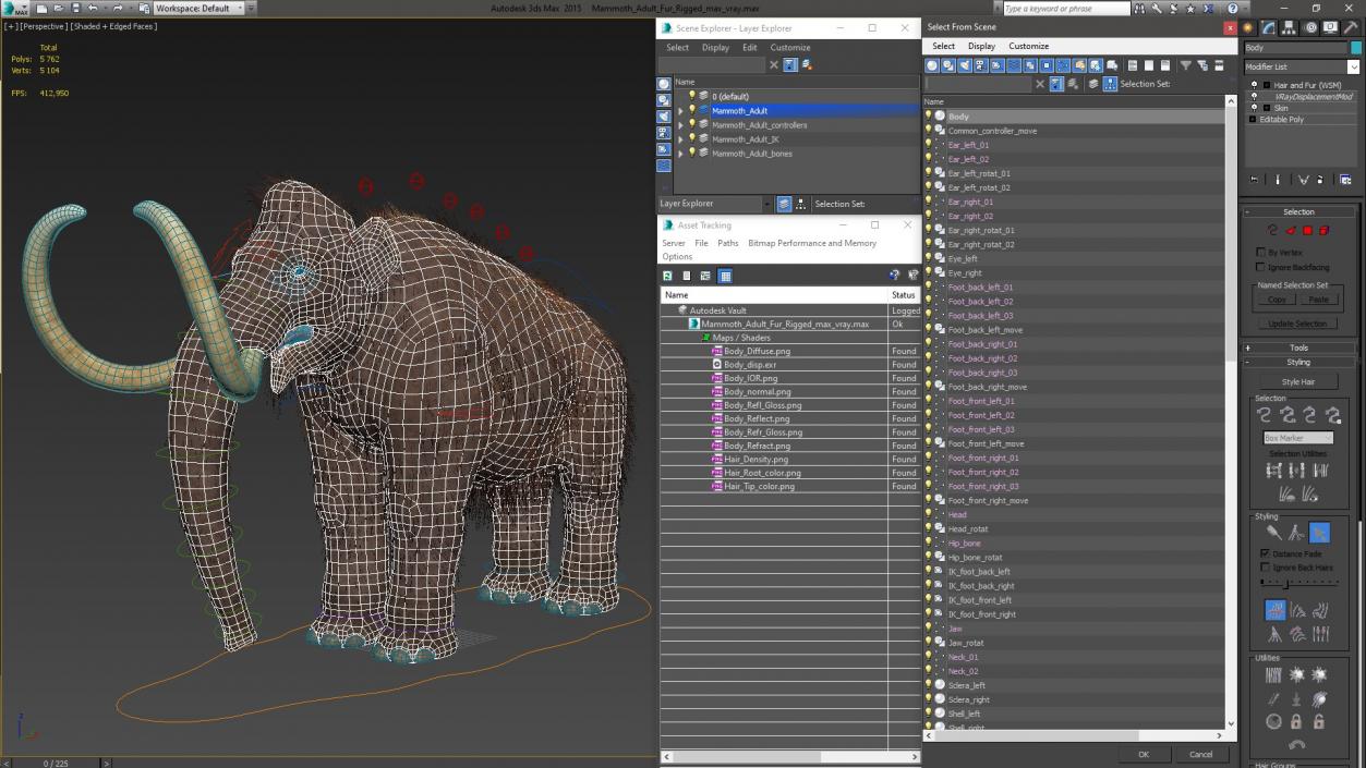 Mammoth Adult Fur Rigged 3D model