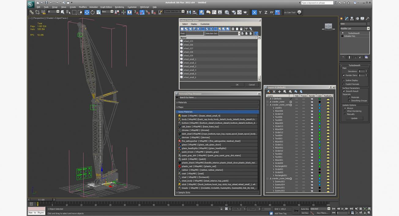 3D Liebherr LR1250 Crawler Crane Rigged