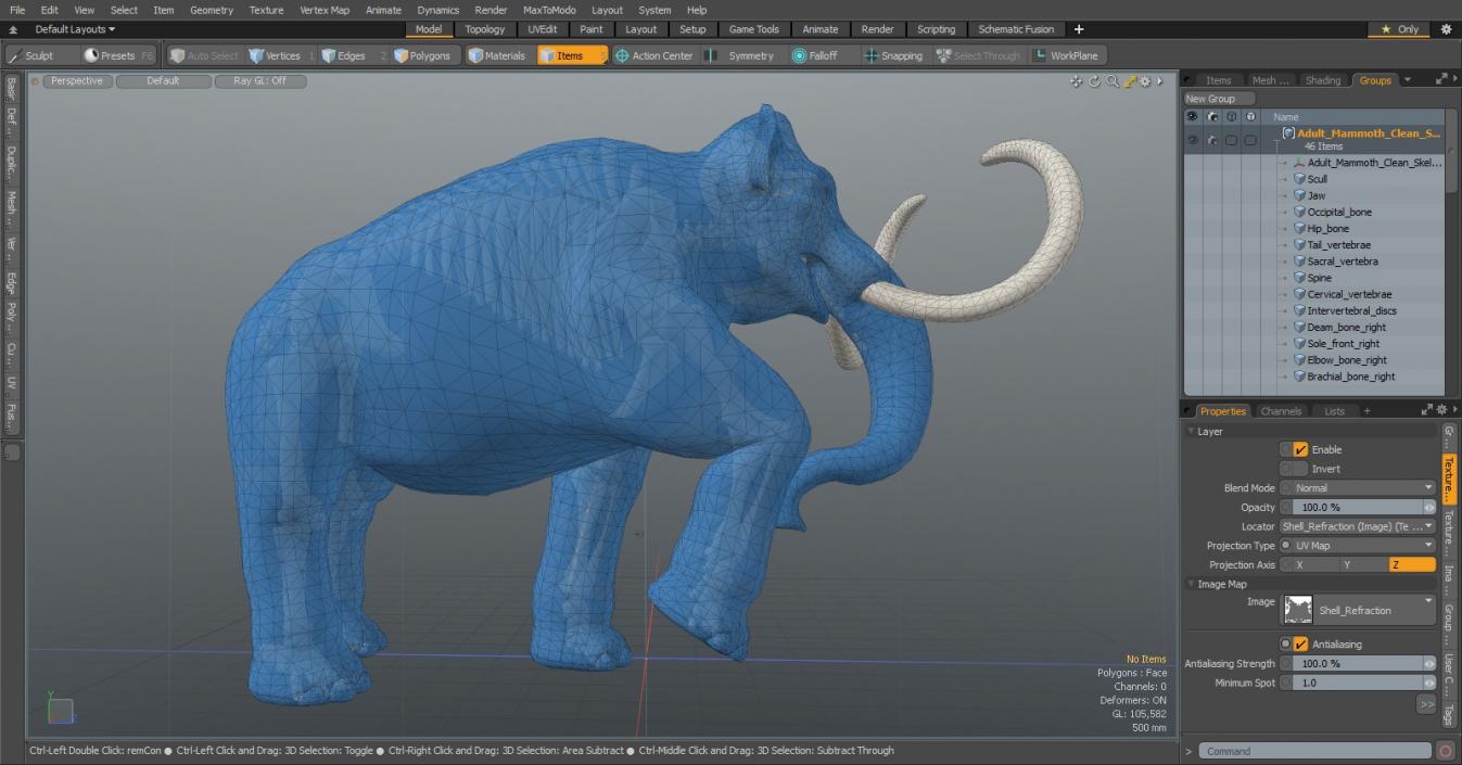 Adult Mammoth Clean Skeleton Shell Walking Pose 3D