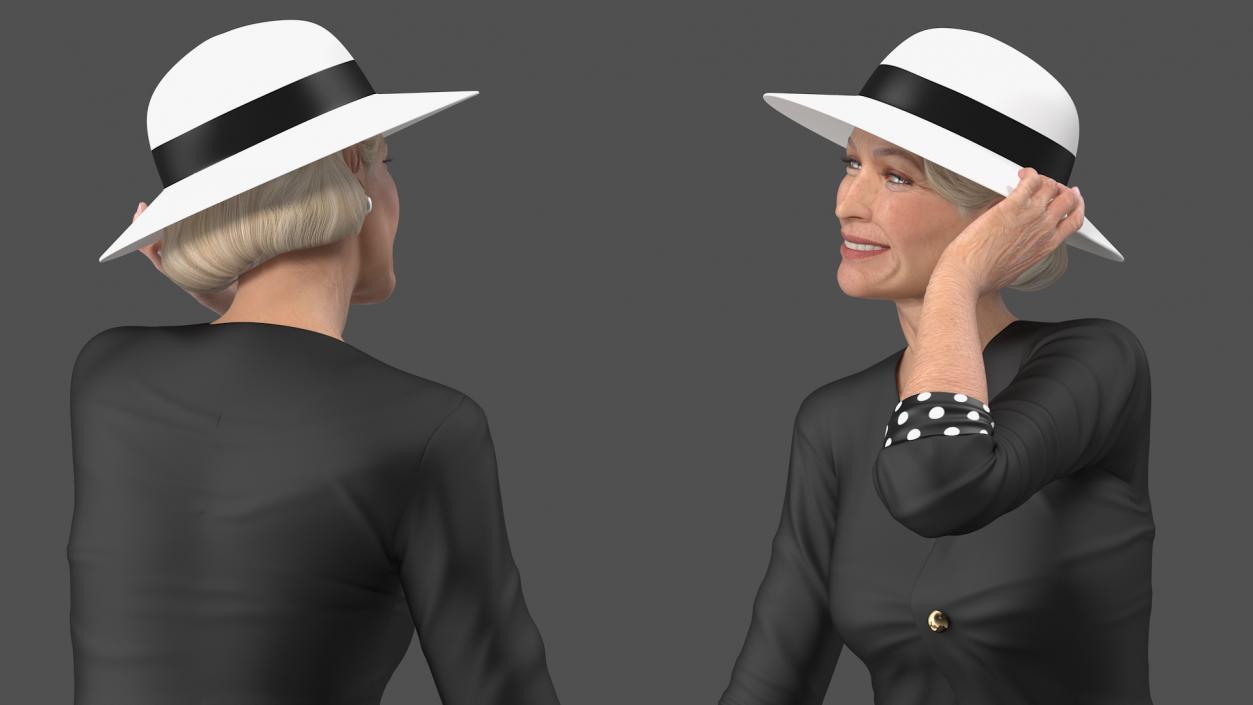 3D model Old Lady wearing Casual Party Dress