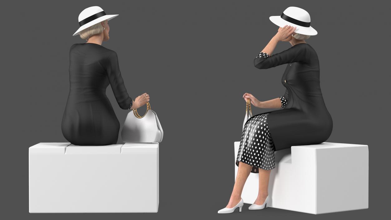 3D model Old Lady wearing Casual Party Dress