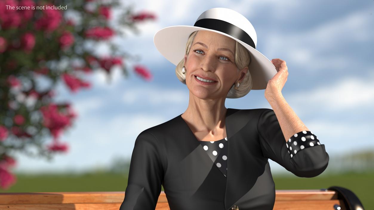 3D model Old Lady wearing Casual Party Dress