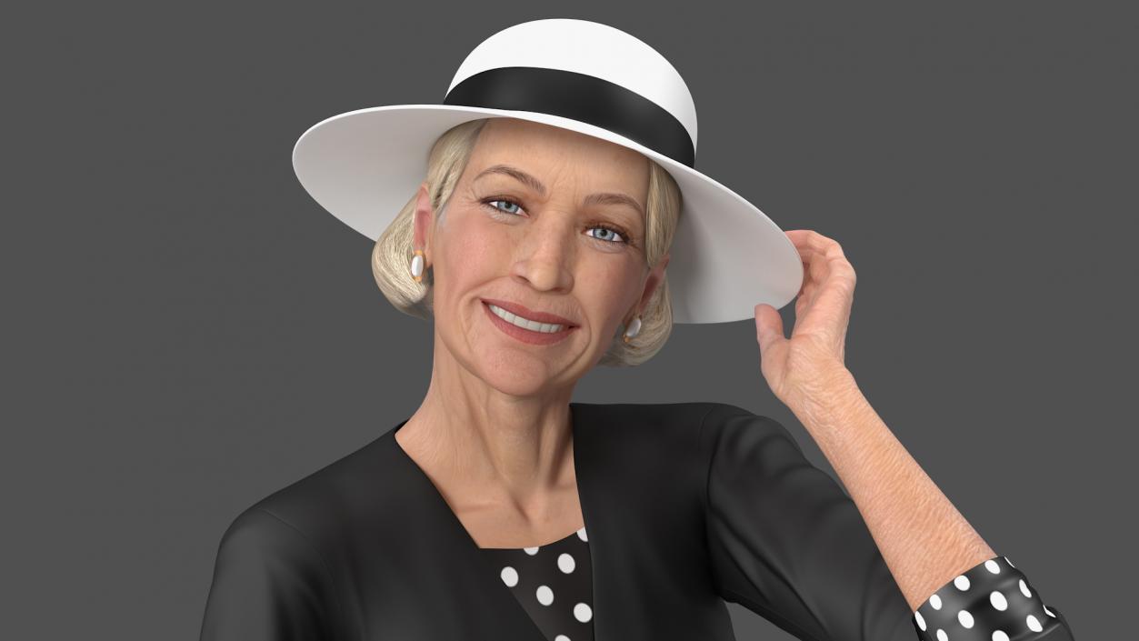 3D model Old Lady wearing Casual Party Dress