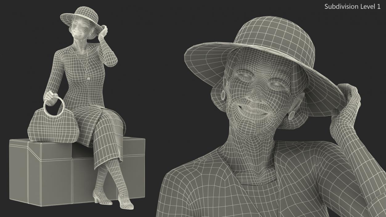 3D model Old Lady wearing Casual Party Dress