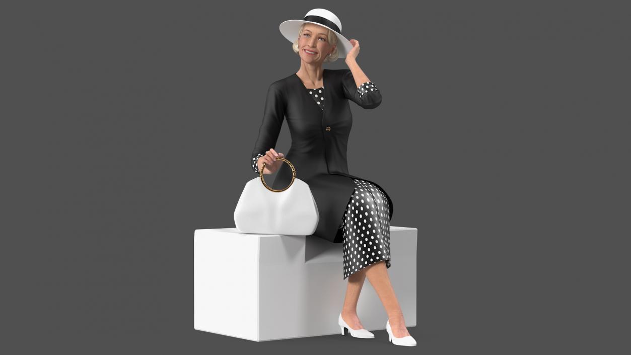 3D model Old Lady wearing Casual Party Dress