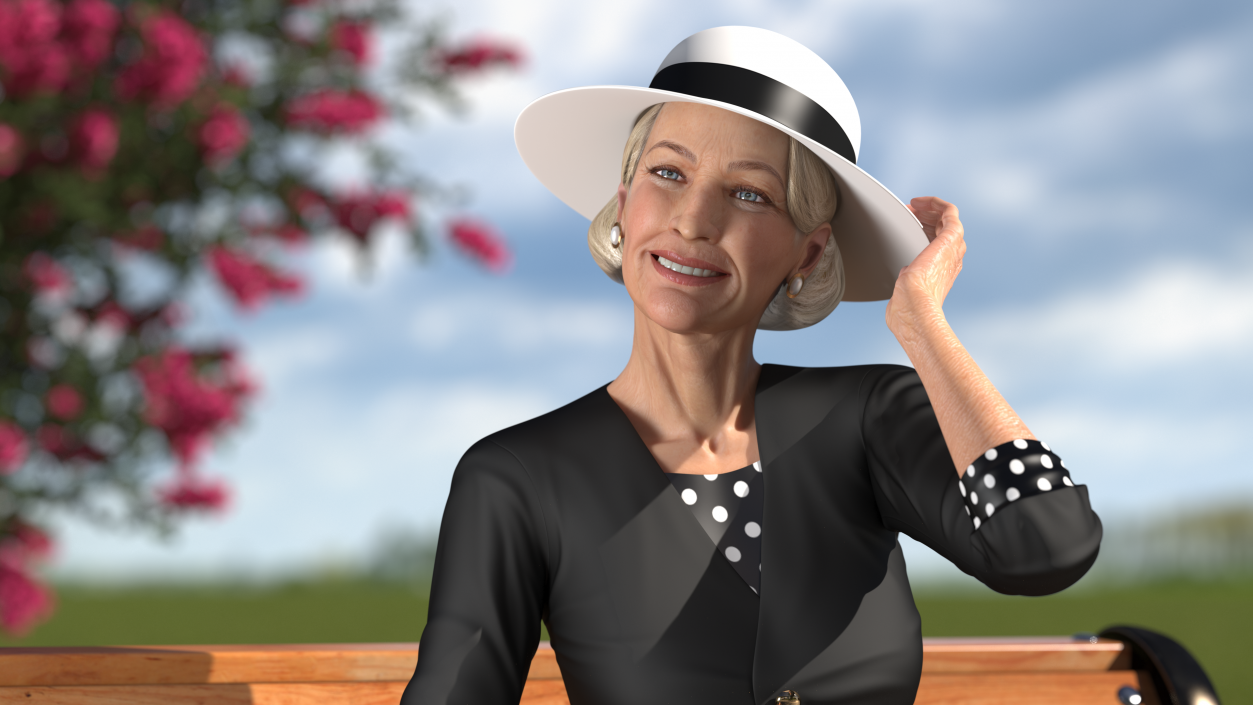 3D model Old Lady wearing Casual Party Dress