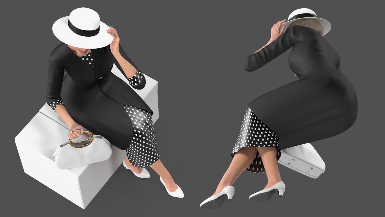 3D model Old Lady wearing Casual Party Dress