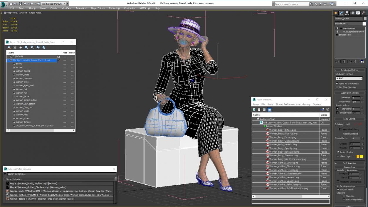 3D model Old Lady wearing Casual Party Dress