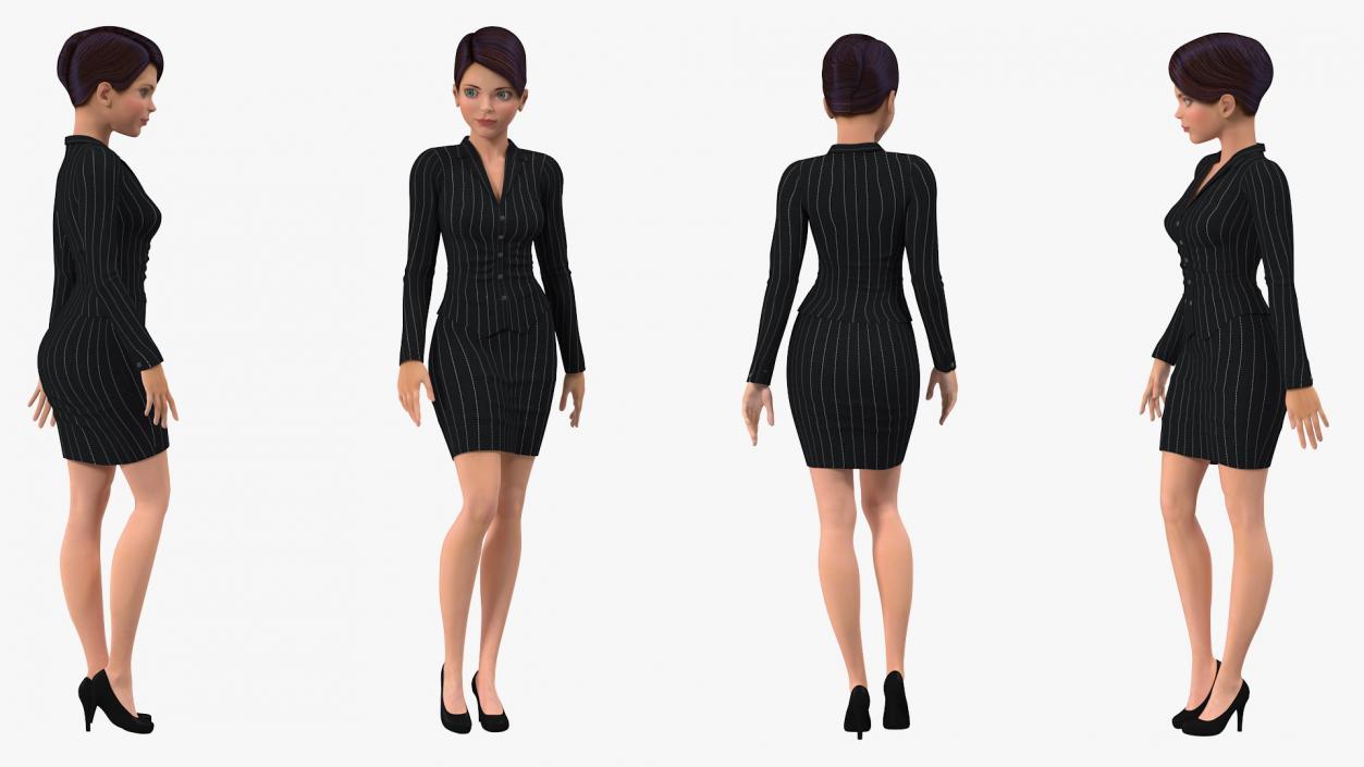 3D Cartoon Young Woman Office Clothes Standing Pose model