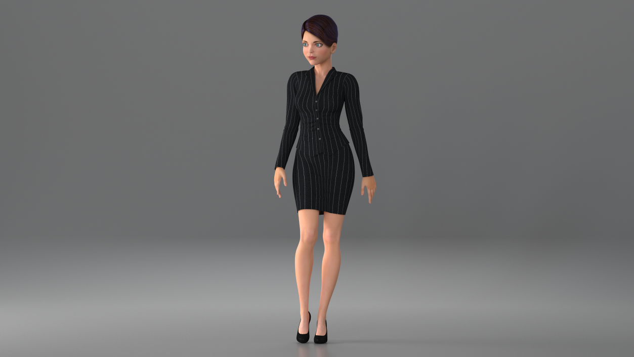 3D Cartoon Young Woman Office Clothes Standing Pose model