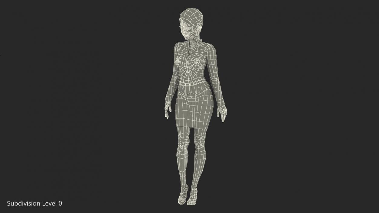 3D Cartoon Young Woman Office Clothes Standing Pose model