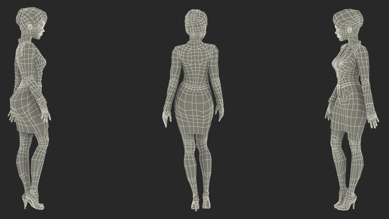 3D Cartoon Young Woman Office Clothes Standing Pose model