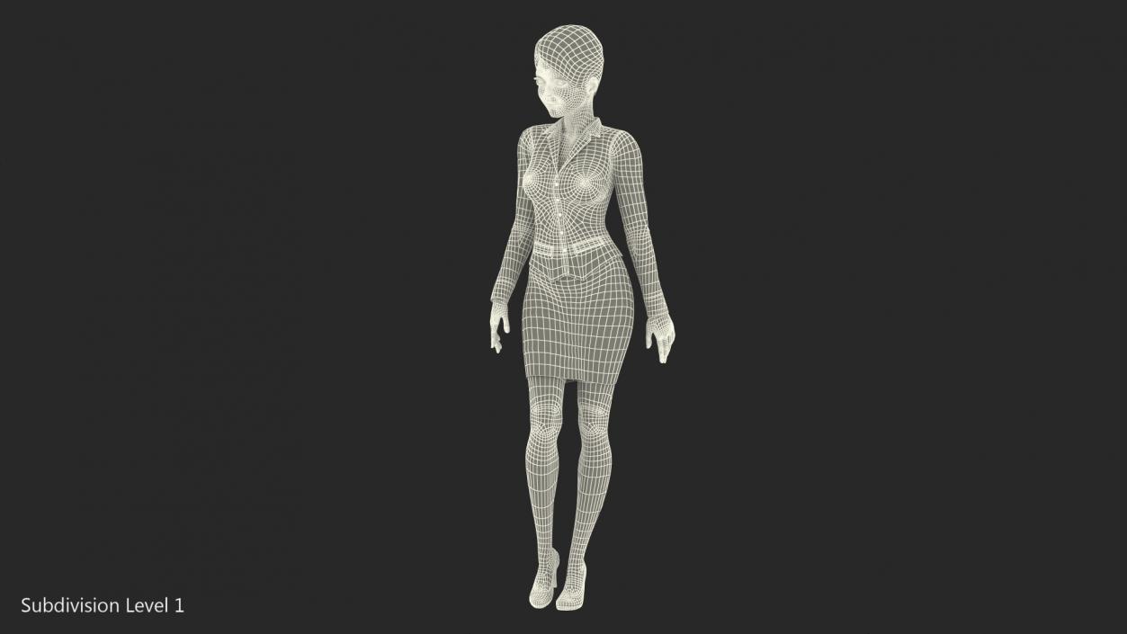 3D Cartoon Young Woman Office Clothes Standing Pose model