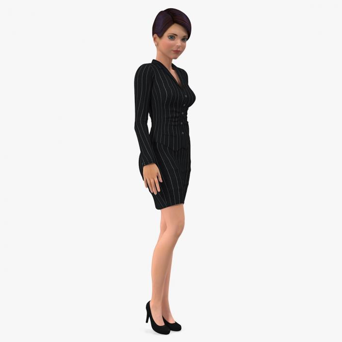 3D Cartoon Young Woman Office Clothes Standing Pose model