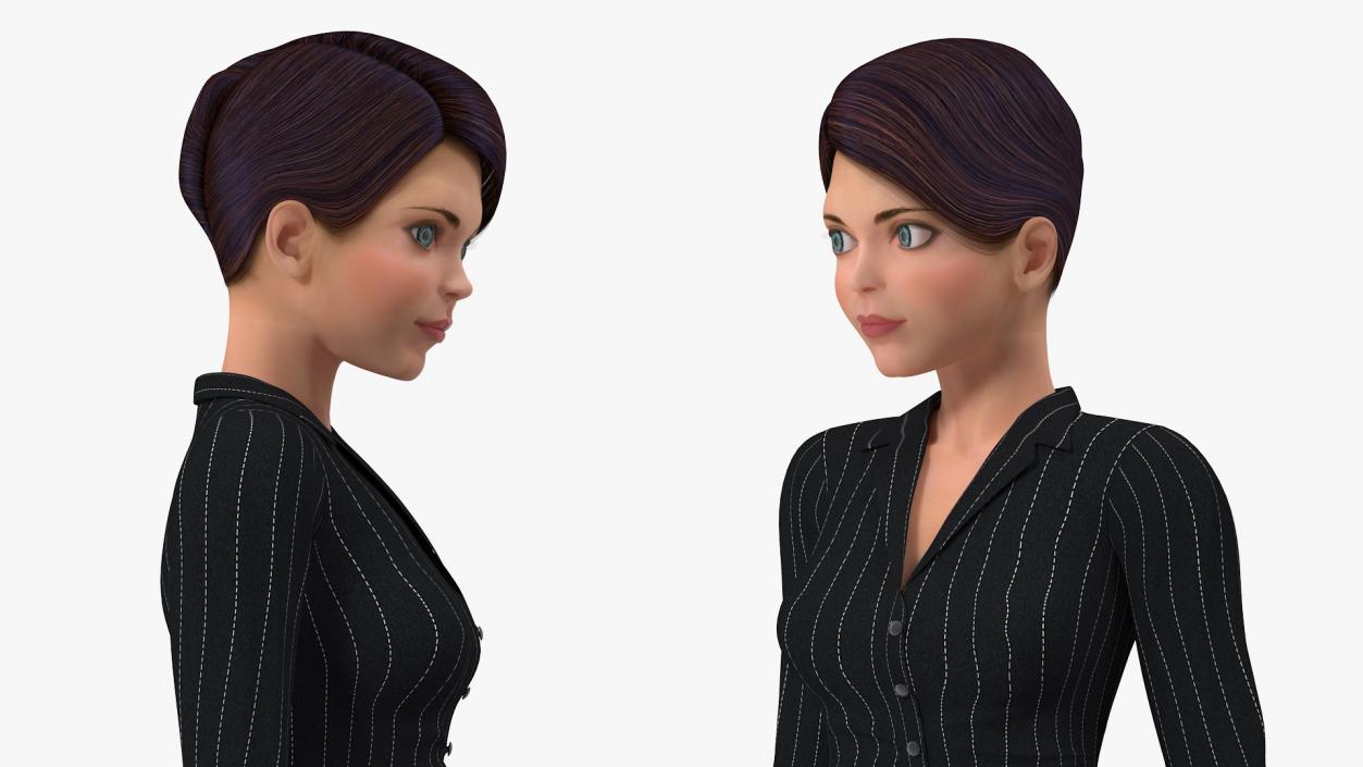 3D Cartoon Young Woman Office Clothes Standing Pose model