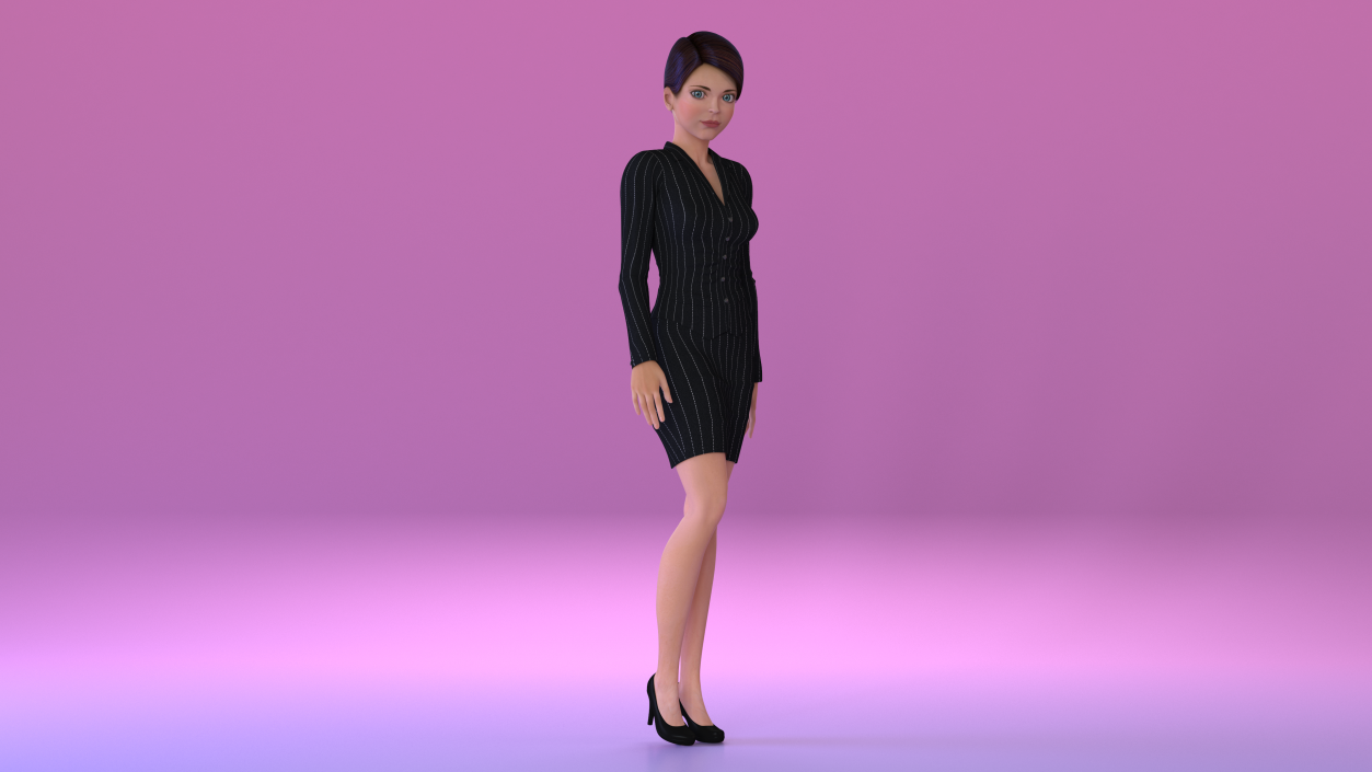 3D Cartoon Young Woman Office Clothes Standing Pose model