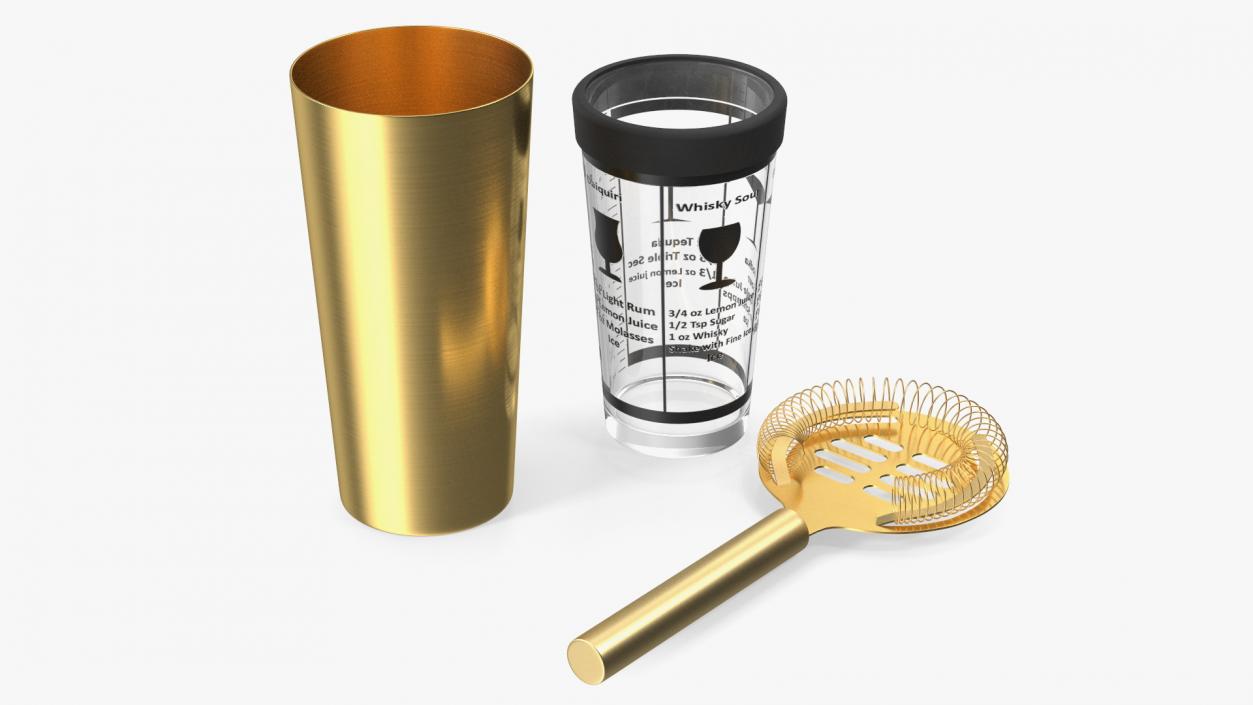 3D Cocktail Shaker Set Transparent Gold