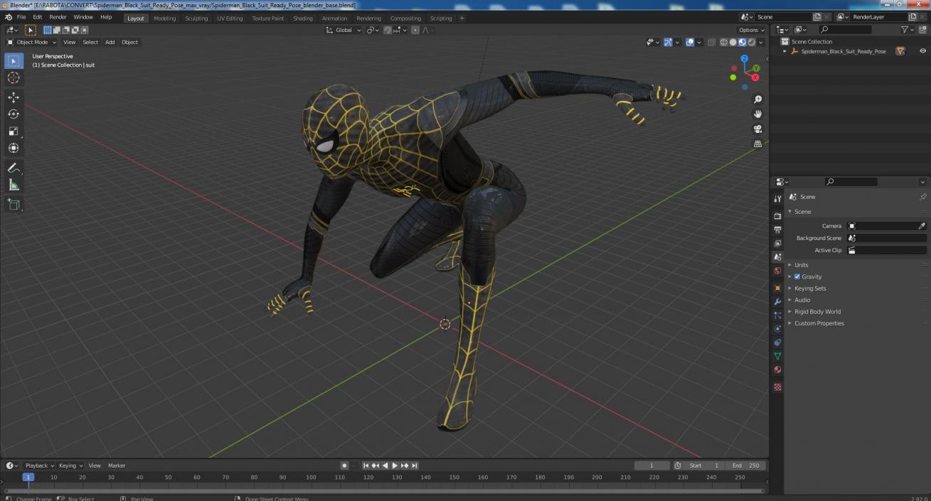 3D Spiderman Black Suit Ready Pose