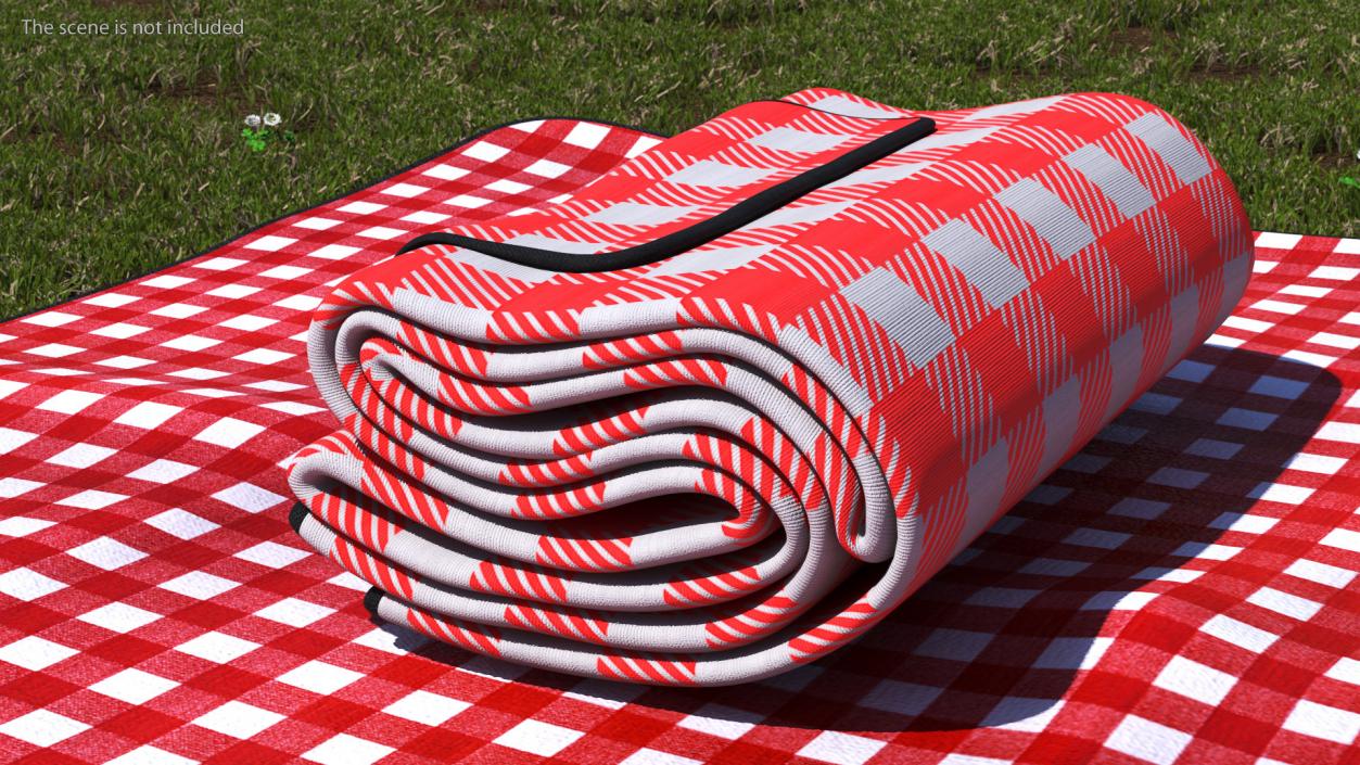 3D Classic Red and White Checkered Picnic Blanket Folded model