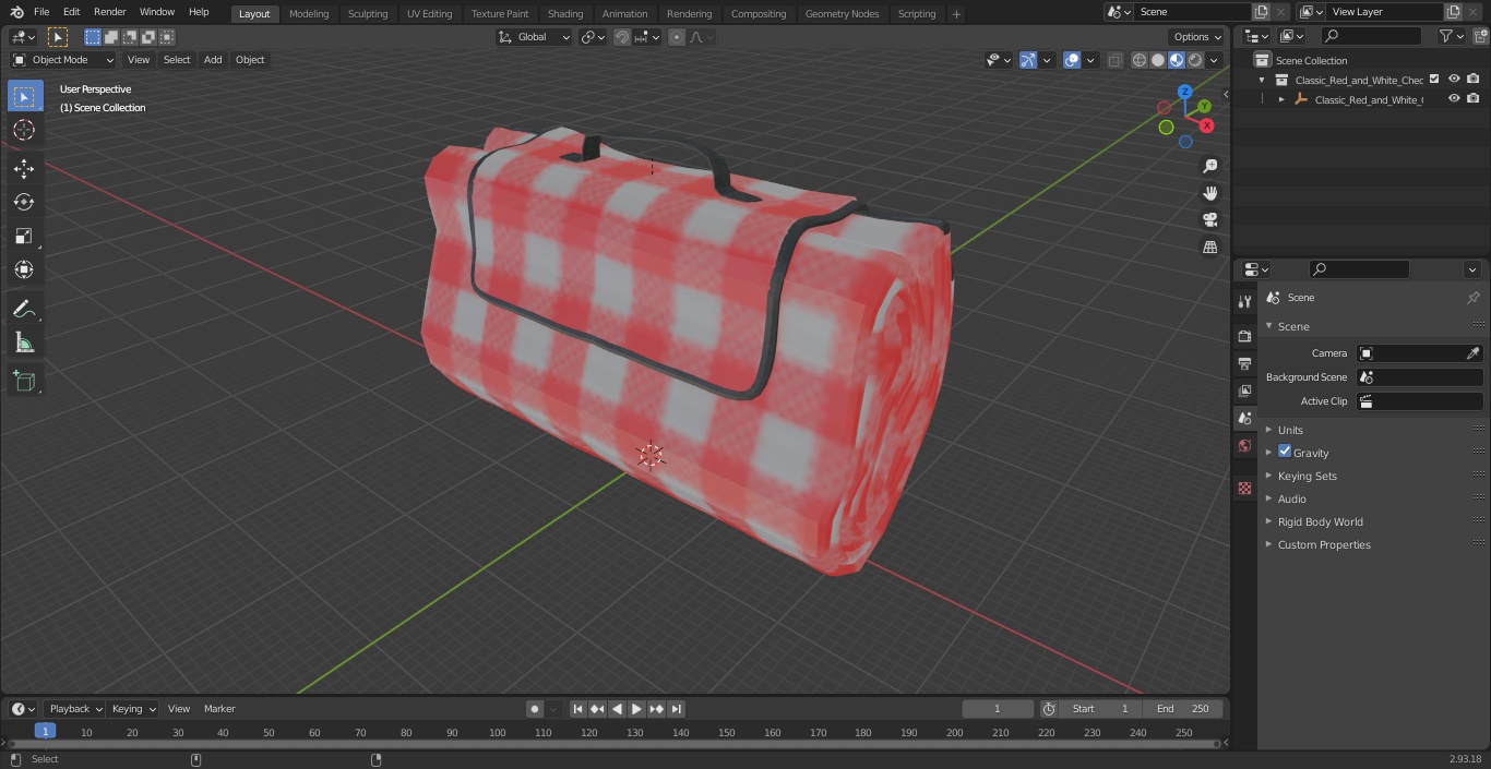 3D Classic Red and White Checkered Picnic Blanket Folded model