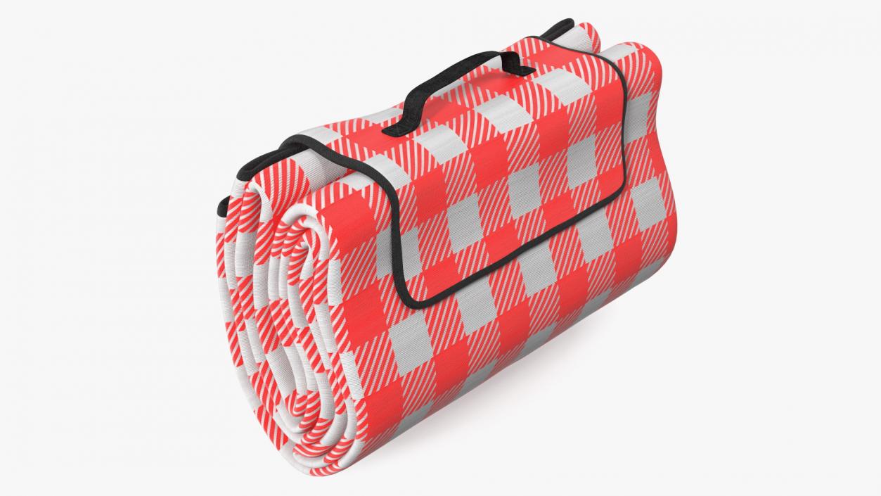 3D Classic Red and White Checkered Picnic Blanket Folded model