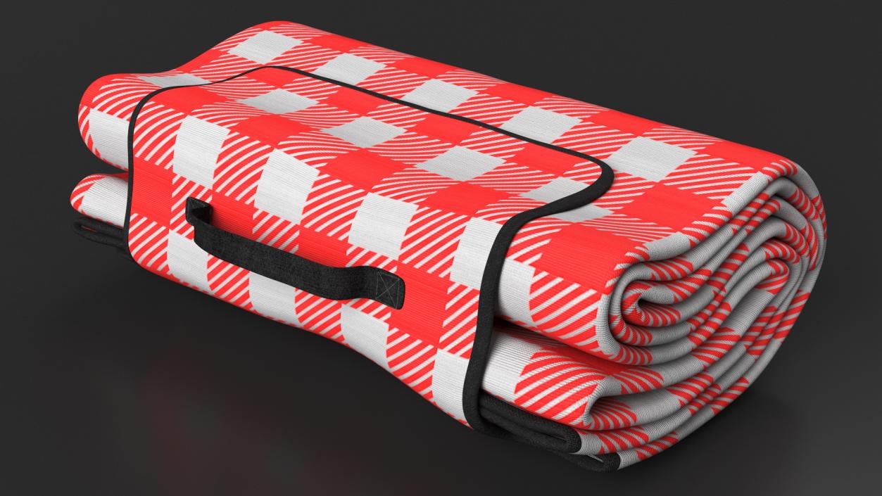 3D Classic Red and White Checkered Picnic Blanket Folded model