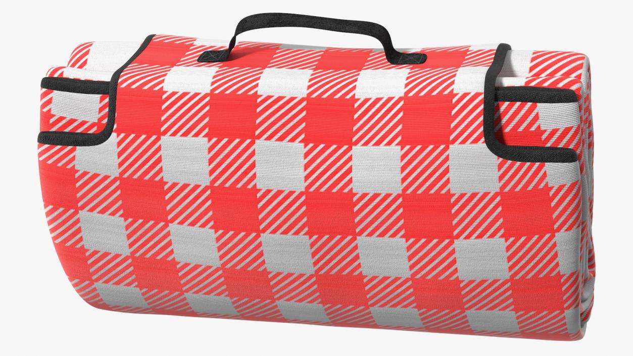 3D Classic Red and White Checkered Picnic Blanket Folded model